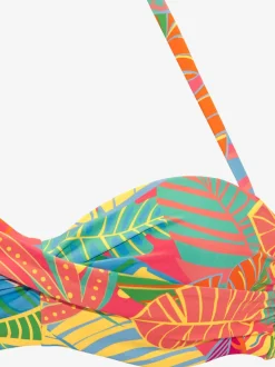 Haut de bikini bandeau à armatures avec imprimé feuilles et bretelles amovibles