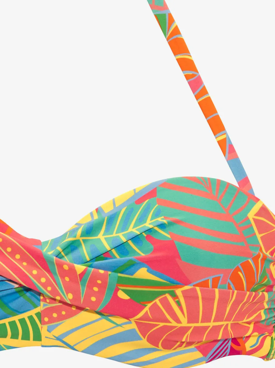 Haut de bikini bandeau à armatures avec imprimé feuilles et bretelles amovibles