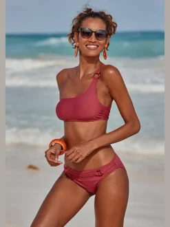 Haut de bikini bustier avec bonnets amovibles et coupe asymétrique