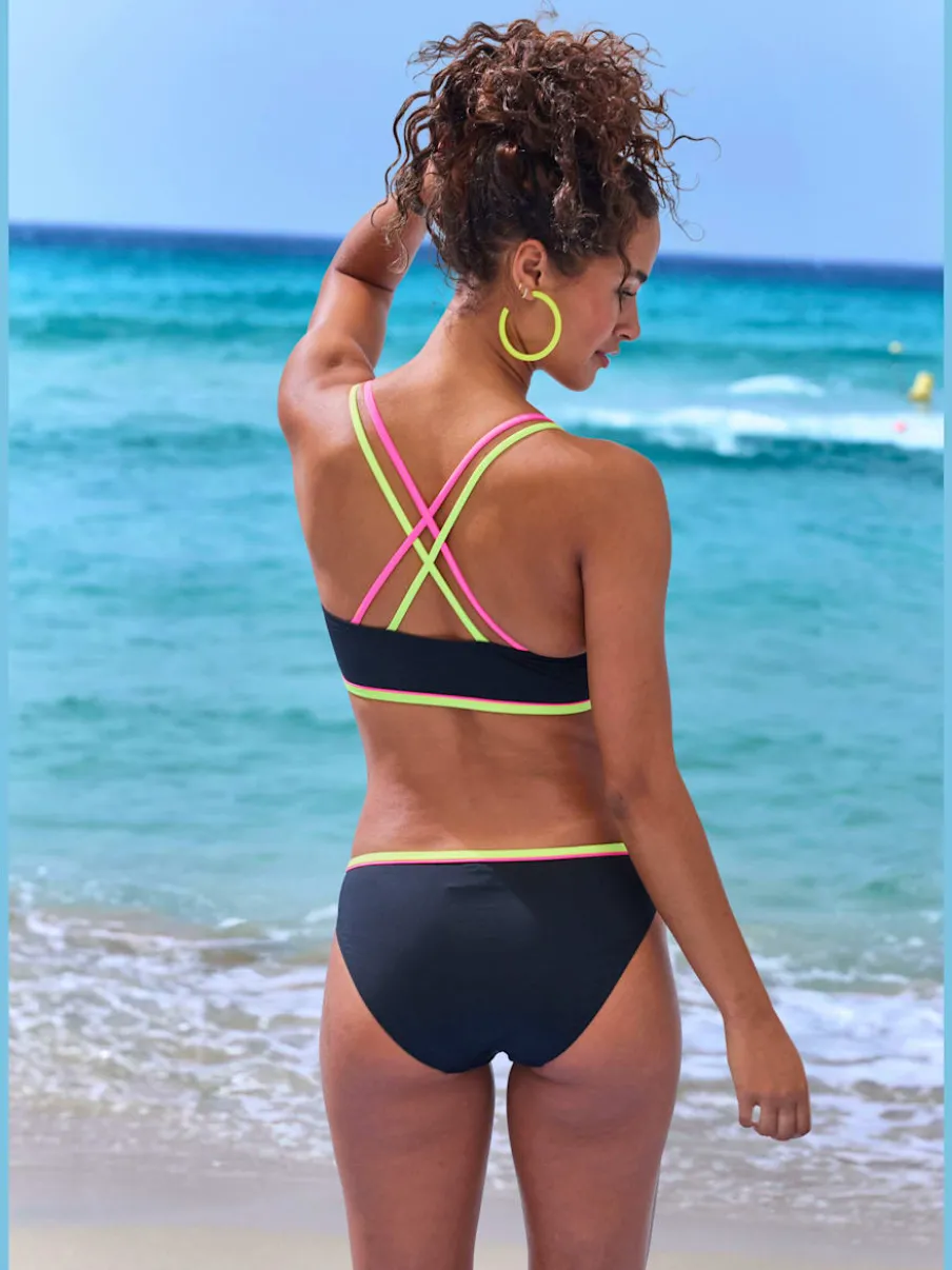 Haut de bikini bustier avec détails fluos contrastés et bretelles croisées