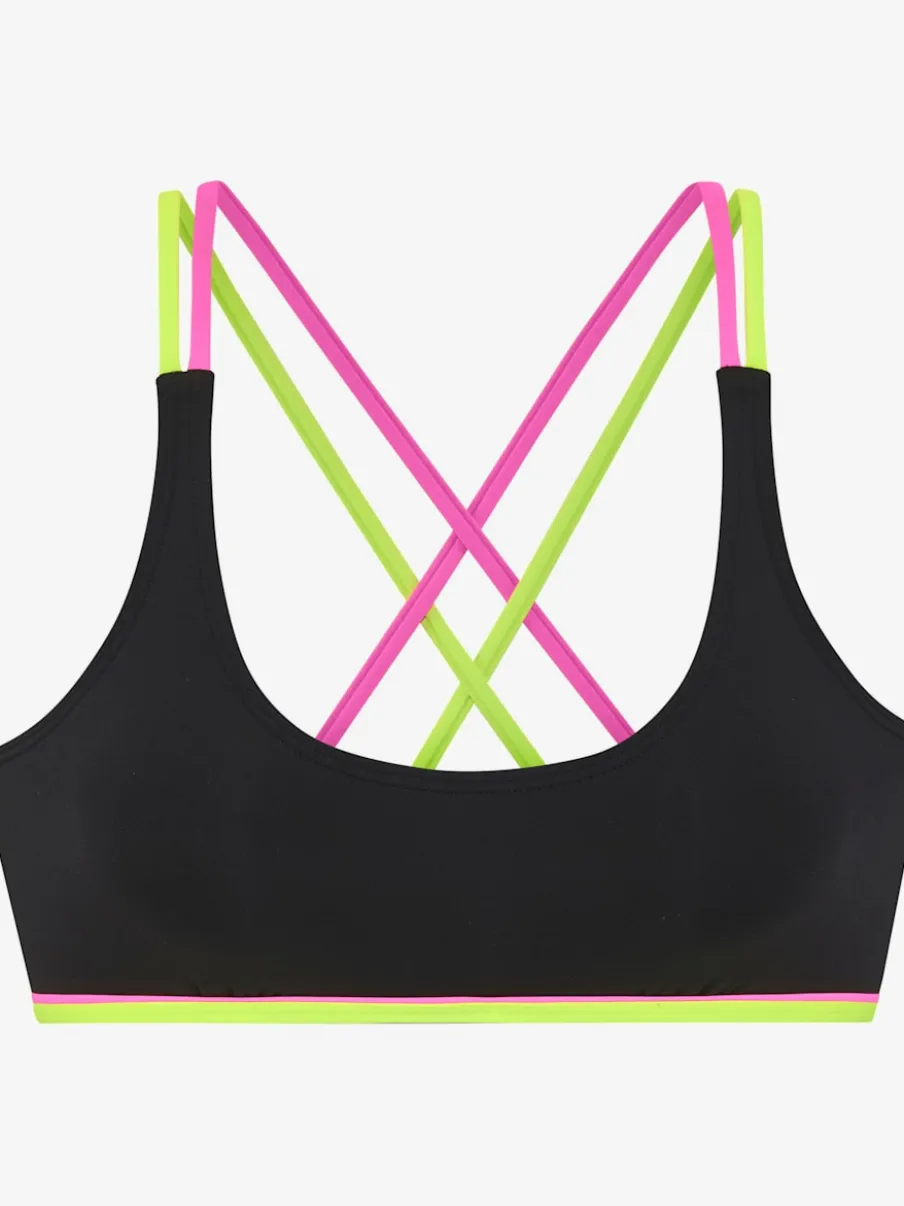 Haut de bikini bustier avec détails fluos contrastés et bretelles croisées
