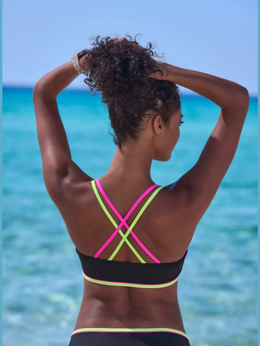 Haut de bikini bustier avec détails fluos contrastés et bretelles croisées