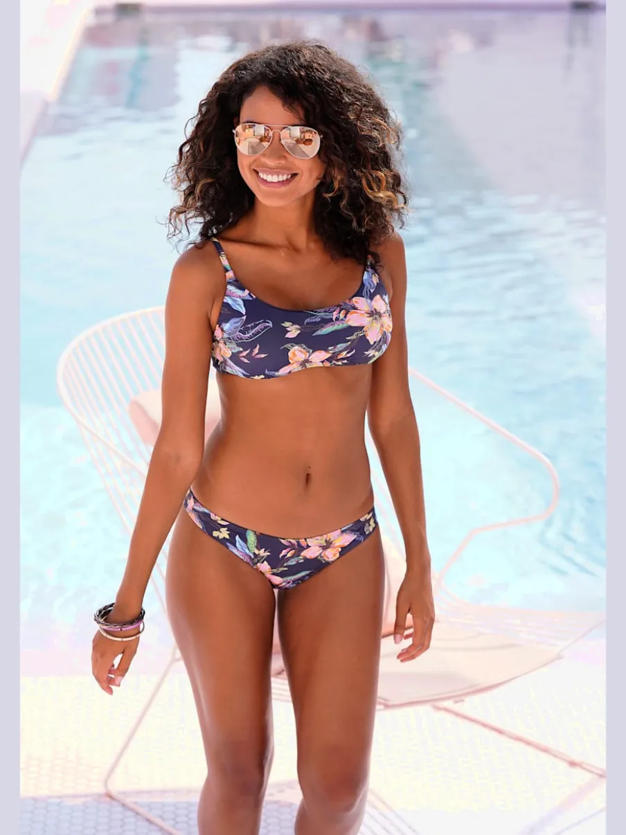 Haut de bikini bustier floral à bretelles réglables et bonnets amovibles
