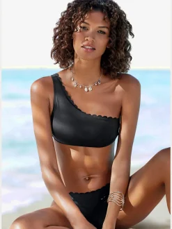 Haut de bikini bustier une épaule avec bords ondulés en microfibre douce