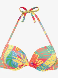 Haut de bikini push-up avec imprimé feuilles et bonnets rembourrés