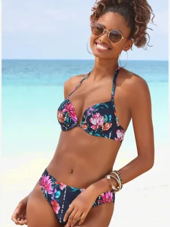 Haut de bikini push-up à motifs floraux noué