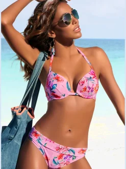 Haut de bikini push-up à motifs floraux noué