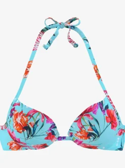 Haut de bikini push-up à motifs floraux noué