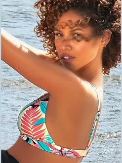 Haut de bikini triangle avec imprimé tropical et bretelles réglables