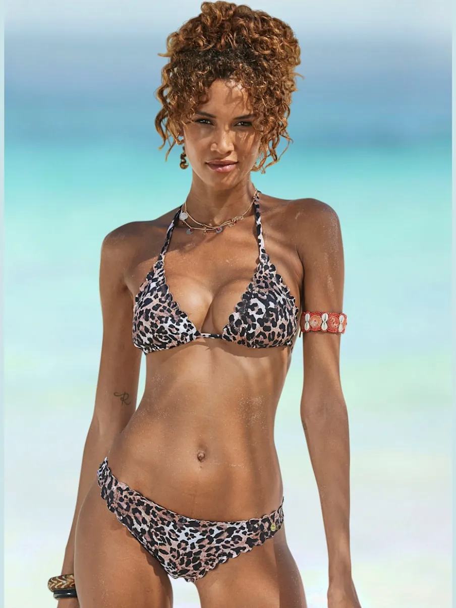 Haut de bikini triangle avec imprimé léopard et bonnets amovibles