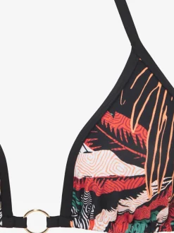 Haut de bikini triangle imprimé feuilles tendance avec détails contrastés