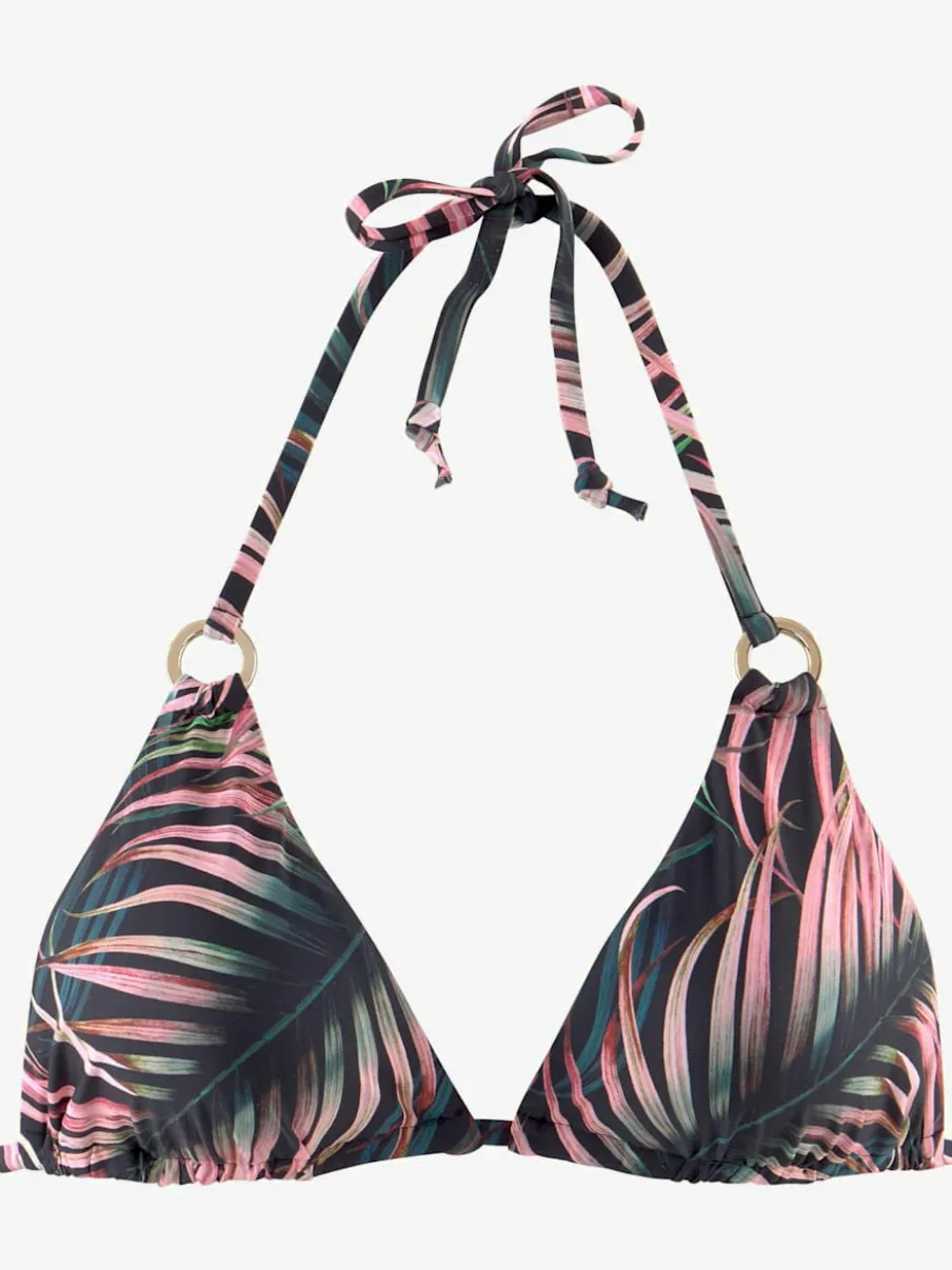 Haut de bikini triangle à imprimé tropical avec anneaux brillants