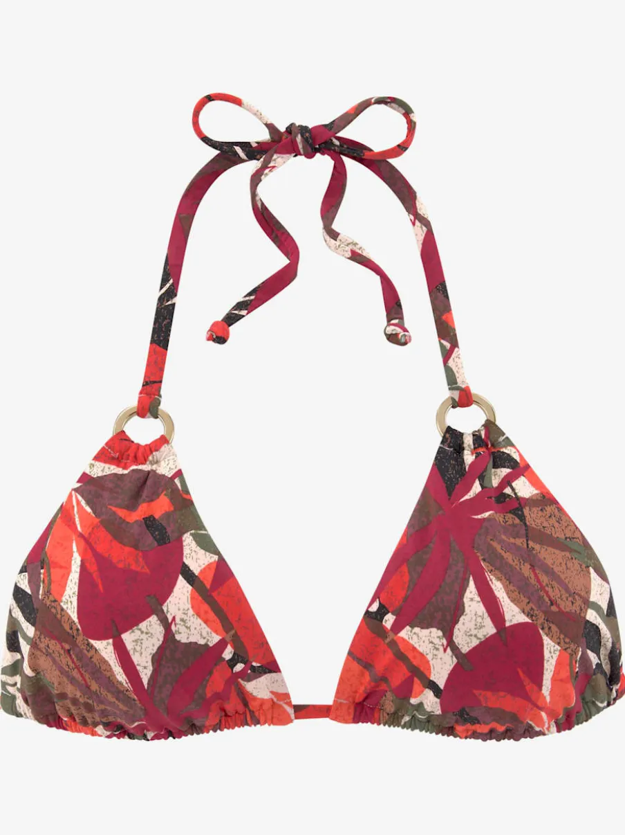 Haut de bikini triangle à imprimé tropical avec anneaux dorés