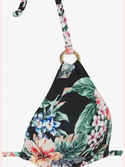 Haut de bikini triangle à imprimé floral avec bonnets amovibles et anneaux brillants