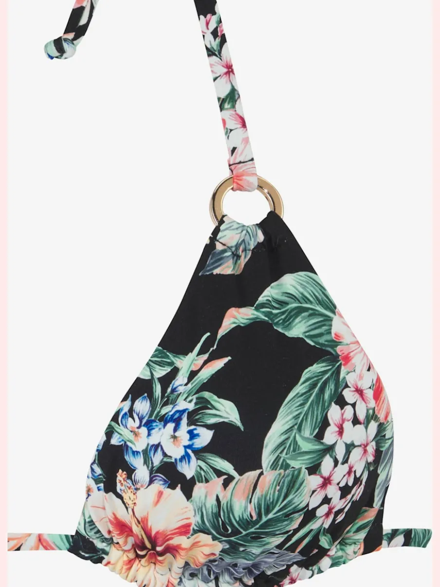 Haut de bikini triangle à imprimé floral avec bonnets amovibles et anneaux brillants