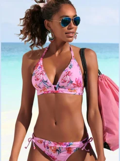 Haut de bikini triangle imprimé floral à nouer