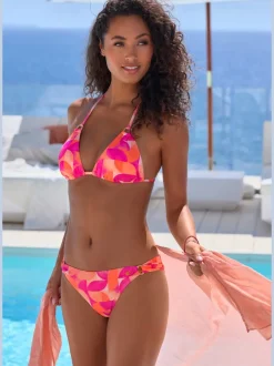 Haut de bikini triangle à motif géométrique en polyamide recyclé avec dos nu et anneaux décoratifs