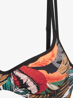 Haut de maillot de bain à armatures imprimé feuilles tendance avec détails contrastés
