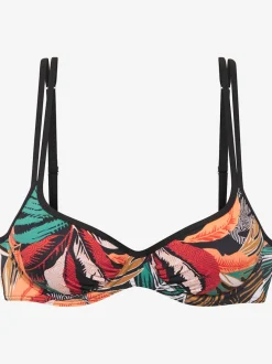 Haut de maillot de bain à armatures imprimé feuilles tendance avec détails contrastés