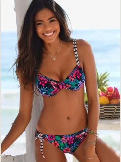 Haut de maillot de bain à armatures floral avec bretelles réglables