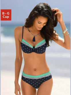 Haut de maillot de bain à armatures avec bretelles réglables et motifs rayés et pois