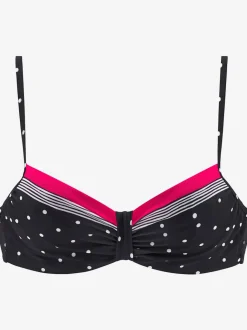Haut de maillot de bain à armatures avec bretelles réglables et motifs rayés et pois