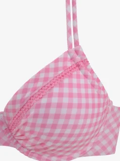 Haut de maillot de bain à armatures imprimé vichy et bretelles réglables