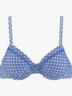 Haut de maillot de bain à armatures imprimé vichy et bretelles réglables