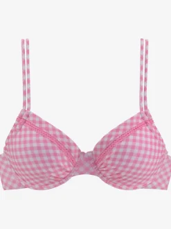 Haut de maillot de bain à armatures imprimé vichy et bretelles réglables