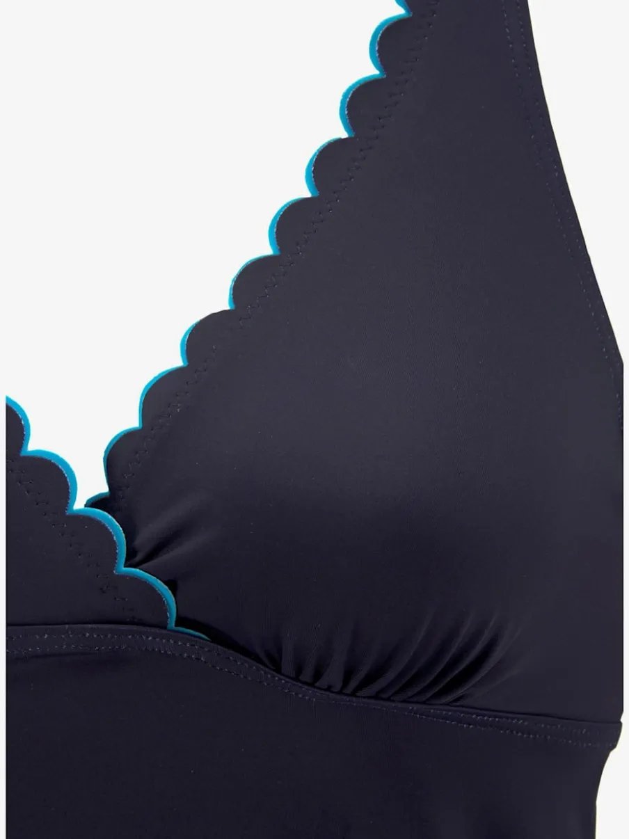 Haut de maillot de bain à armatures avec encolure en V et double bordure cocotte