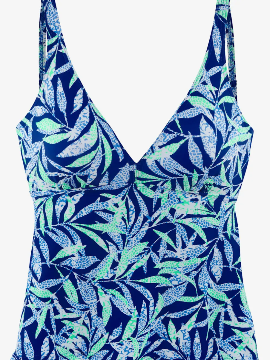 Haut de maillot de bain à armatures avec bretelles réglables et motif tropical