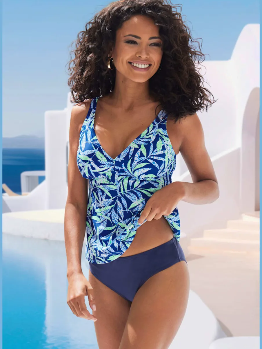 Haut de maillot de bain à armatures avec bretelles réglables et motif tropical