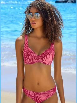 Haut de maillot de bain à armatures avec imprimé palmiers et bretelles réglables