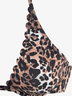 Haut de maillot de bain à armatures avec motifs léopard et bord ondulé