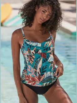 Haut de maillot de bain à armatures en imprimé moderne avec bretelles fines