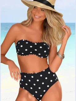 Haut de maillot de bain bandeau à pois avec bordure cocotte