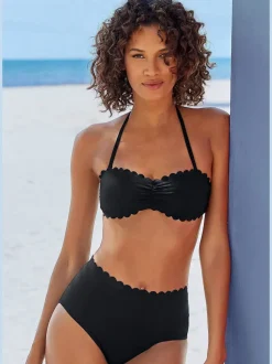 Haut de maillot de bain bandeau avec bordures ondulées et bonnets rembourrés