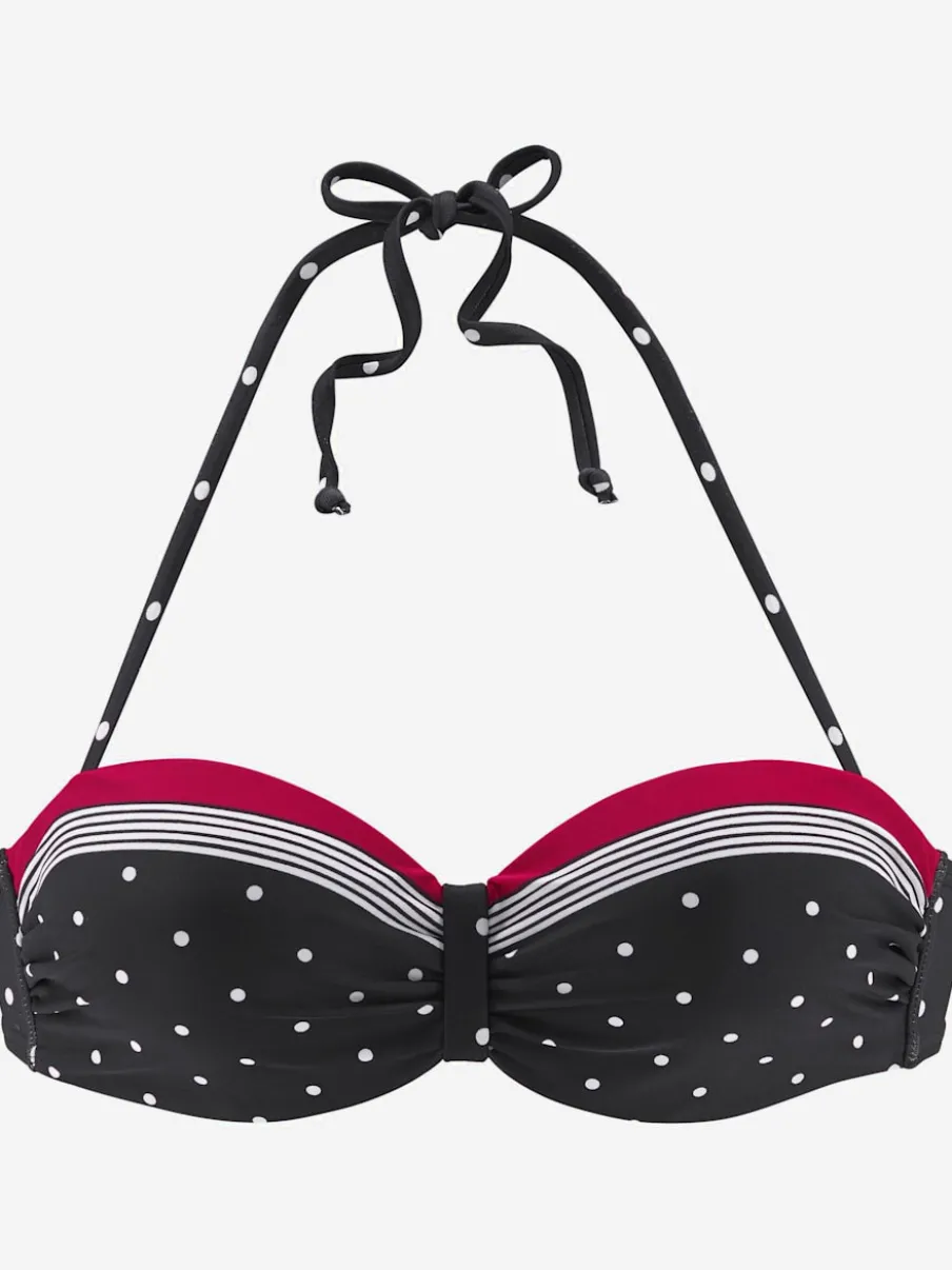 Haut de maillot de bain bandeau à pois et rayures avec bonnets rembourrés
