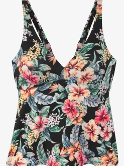 Haut de maillot de bain à col V avec imprimé floral et bretelles réglables