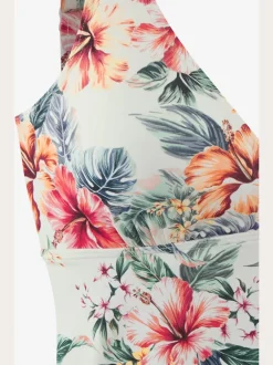 Haut de maillot de bain à col V avec imprimé floral et bretelles réglables