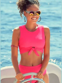 Haut de maillot de bain court avec col rond et recyclé