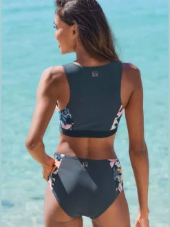 Haut de maillot de bain à empiècements imprimés sur les côtés