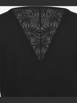 Haut de pyjama élégant t-shirt à manches courtes orné de détails en dentelle