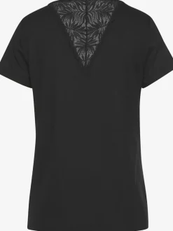 Haut de pyjama élégant t-shirt à manches courtes orné de détails en dentelle