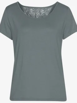 Haut de pyjama élégant t-shirt à manches courtes orné de détails en dentelle