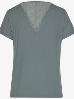 Haut de pyjama élégant t-shirt à manches courtes orné de détails en dentelle