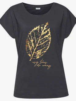 Haut de pyjama t-shirt avec imprimé feuille