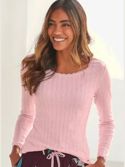 Haut de pyjama t-shirt de nuit fantaisie en tricot ajouré