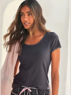 Haut de pyjama t-shirt de nuit fantaisie à manches courtes en tricot ajouré