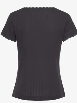 Haut de pyjama t-shirt de nuit fantaisie à manches courtes en tricot ajouré